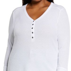 Plus Size Women's Caslon High Cuff Thermal Henley Top, Size 2X - White